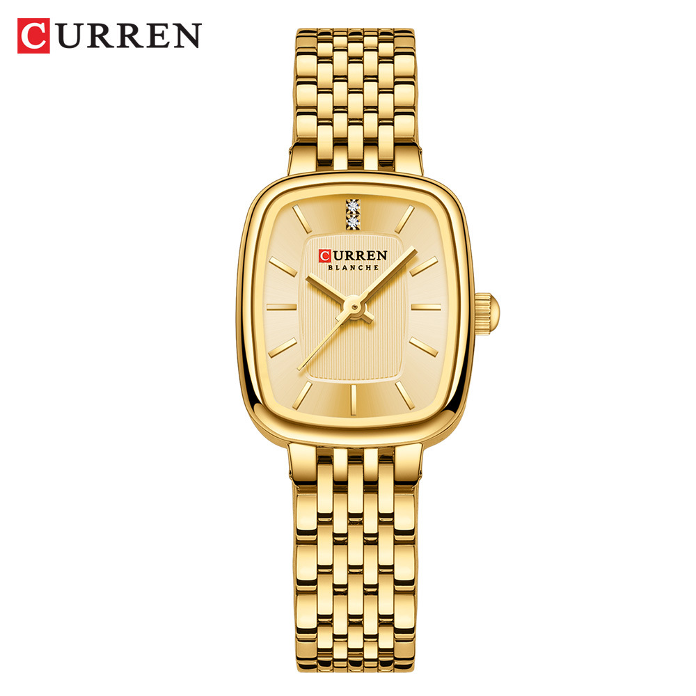 CURREN 9093 Gold and Brown Luxury Square Women's Watch